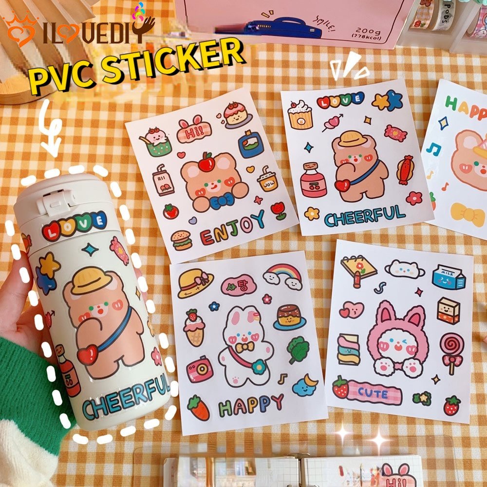 [Featured] Fun Diy Child Sticker fashion mobile phone diary water cup decoration sticker bear cartoon hand account sticker Dress-up Game Cartoon Animal Face Change Sticker