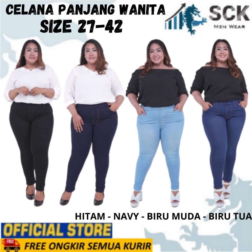 Celana Panjang Jeans Wanita CARRY BLESSING Legging Pinggang Karet / Bawahan Denim Cewek Hitam Navy Blueice Blue Casual Size 31-42 - sckmenwear GROSIR