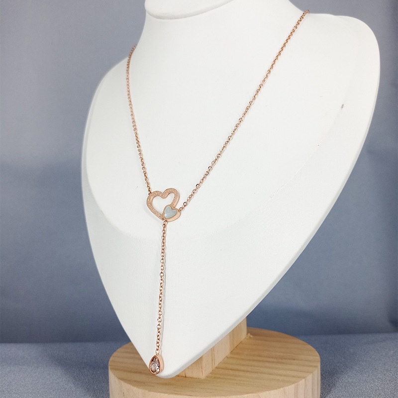 Kalung Rantai Dengan Liontin Hati + Rumbai Untuk Wanita | Aksesoris Bahan Titanium Steel 18k Warna Rose Gold | Perhiasan Temperamen Bahan Stainless Steel