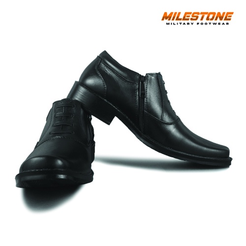 Sepatu Pria Tanpa Tali PDH MILESTONE Bahan Kulit Asli Untuk Petugas Polisi TNI PDH 02 Resleting