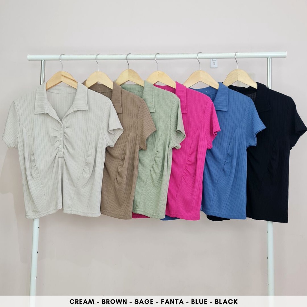 4766 seina button tied collar knit blouse shirt