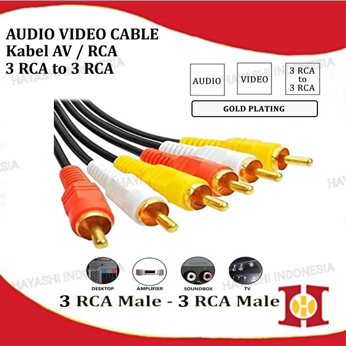 Kabel RCA DVD To TV 3-3 Jack Pin Cable AV Aux Audio Video High Qualty