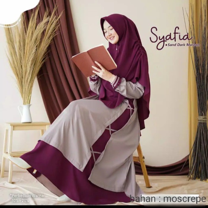 SFG Gamis Wanita Jumbo Modern Model Kombinasi Terbaru Set Khimar syari - sanddrakmaroon, all size N0
