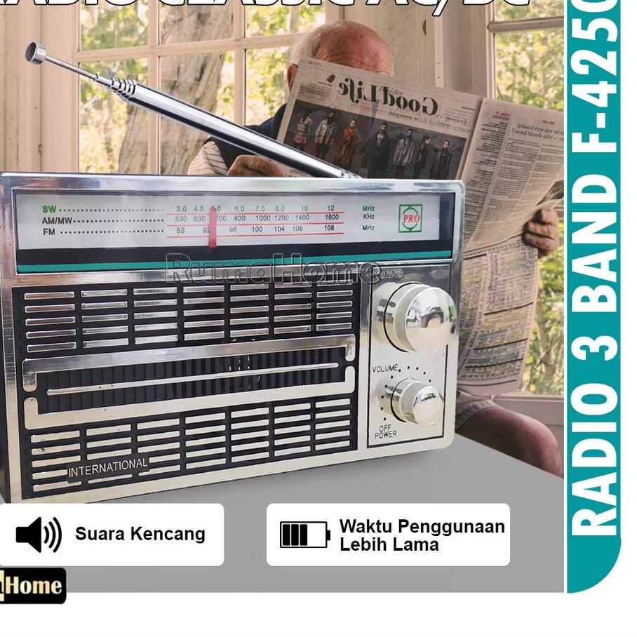➦ RADIO AC/DC PORTABLE INTERNATIONAL 2 BAND FM - AM 4250 ANTIK CLASSIC JADUL ❆