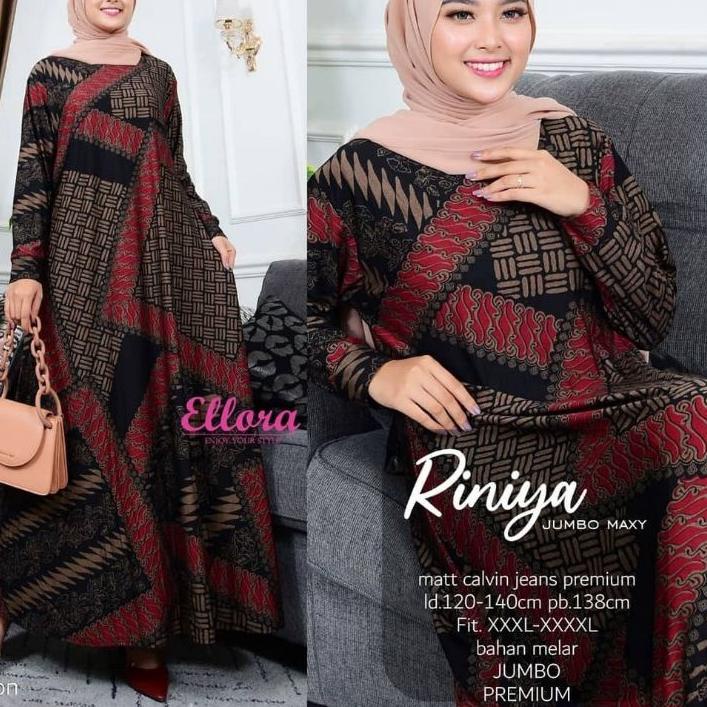Miliki -  RINIYA Jumbo Maxy Batik - Gamis Calvin Jeans Jumbo Bigsize Oversize LD100-110 XL-4L / R.25