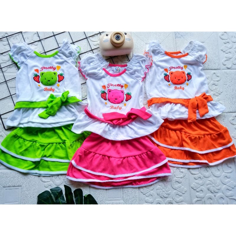 Setelan Baju Bayi Perempuan 3-18 bulan syifana / setelan rok Anak bayi Usia 3-18 Bulan Lucu Murah Berkualitas