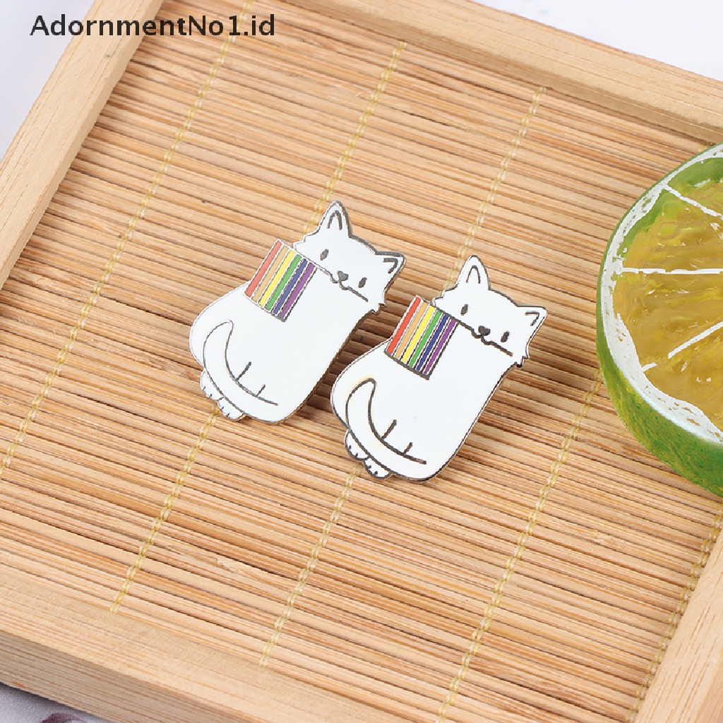 [AdornmentNo1] 1pc Kucing Dengan Bendera LGBT Pride Enamel Pin Hujan Gay Bros Perhiasan [ID]