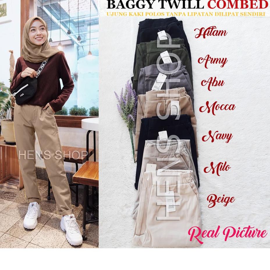CELANA BAGGY PANTS / BOYFRIEND PANTS / CHINOS PANTS AMERICAN TWILL (MELAR) UKURAN L/XL/XXL JUMBO  ✔