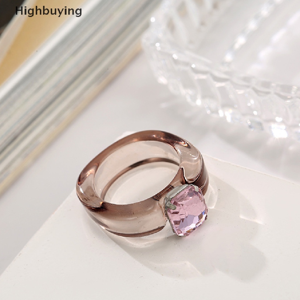 Hbid Bertatahkan Berlian Imitasi Kristal Bersama Cincin Geometris Resin Jari Cincin Wanita Perhiasan Glory