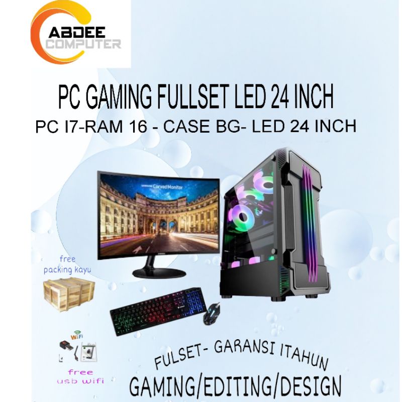 PC GAMING Fullset Core  I7 Ram  16 GB Ssd 128 gb  Vga 4 Gb GTX 1650 Led  24in Samsung