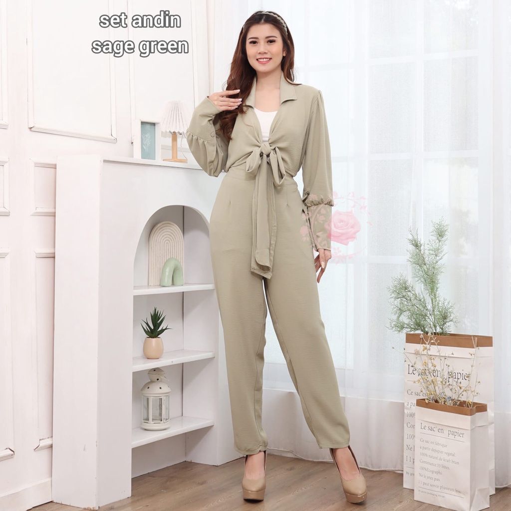 SET ANDIN FASHION WANITA / PAKAIAN PESTA / KANTOR / SETELAN TERLARIS TERBARU / ATASAN DAN CELANA