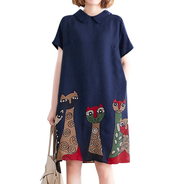 Recomended ZANZEA Women Vintage Short Sleeve Turtleneck Animal Printed Midi Dress