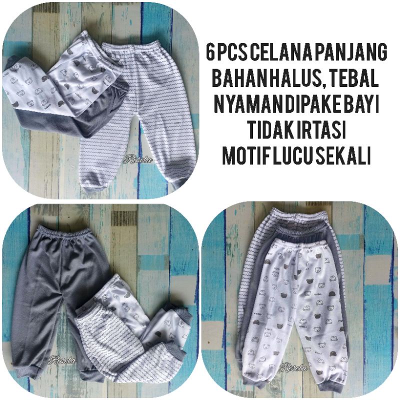 6 Pcs Celana Panjang Bayi 0-3 Tahun Mix Seri Abu Bahan Lembut dan Tebal