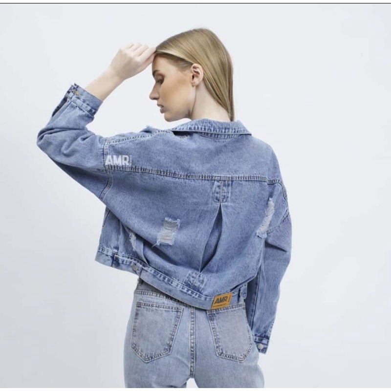 JAKET JEANS STYLE || JAKET JEANS CROP || JAKET JEANS TAG LABEL AMR