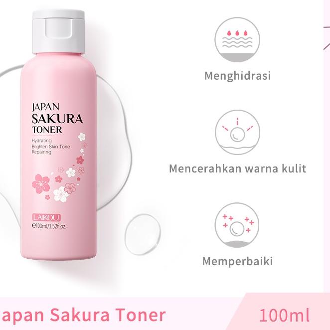 ☊ LAIKOU Japan Sakura Toner Cherry Blossom Serum Air Me Mengurangi Bintik-bintik Mengencangkan Kulit