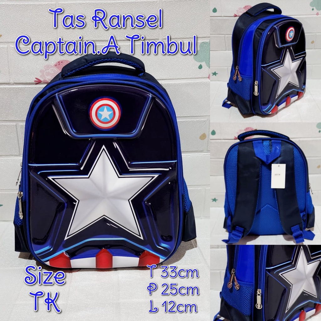 Tas Sekolah Ransel Anak TK dan SD Motif Superhero Tas Gendong Captain Amerika Backpack Import Anak Laki - Laki