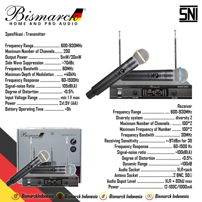 Mic Wireless Bismarck BM989 MK-20 Original Microphone wireles bm 989 mk20 germain technology