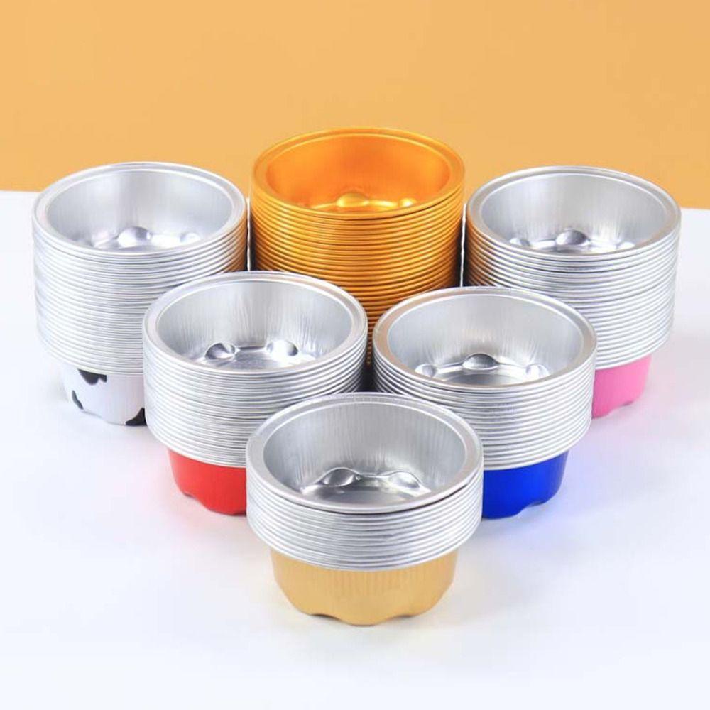 Wonder 10PCS Aluminium Foil Cup Timah Kue Kecil Tahan Panas Reusable Dengan Tutup Tinfoil Box Mini Wadah Makanan Ringan Muffin Cupcake Cups