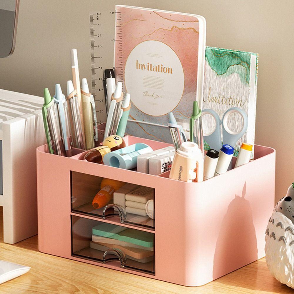 Ins Tempat Pulpen Nanas Dengan Laci Transparan Multiple Compartment Desktop Organizer