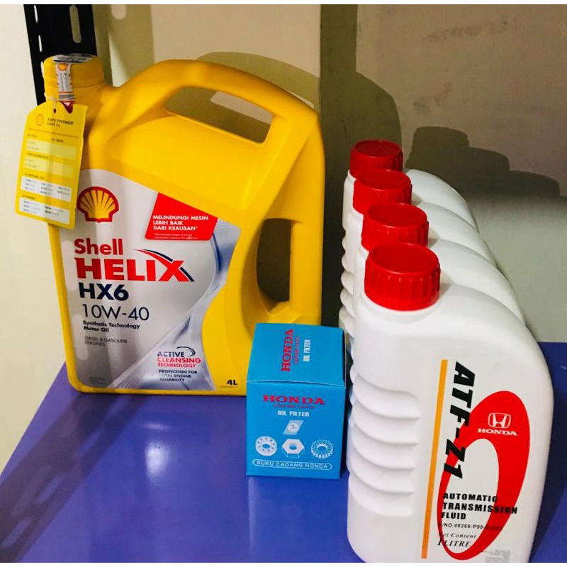 paket filter oli Shell Helix HX6 10W 40 + oli matic Honda ATF Z1 @ 4Liter / jazz RS Freed stream CRV