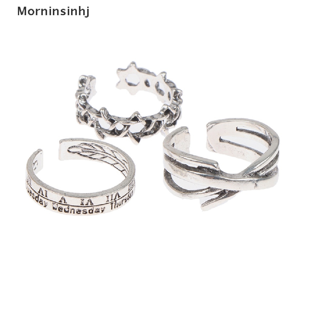 Mornin 3Pcs/set Hexagram Angka Romawi Open Ring Adjustable Cincin Pasangan Punk Ring id