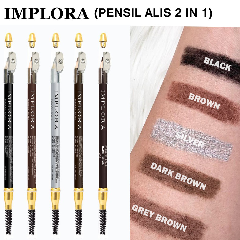 (PER BOX BISA MIX)IMPLORA PENSIL ALIS  / PENSIL ALIS LOKAL BPOM [ hitam, coklat, silver]