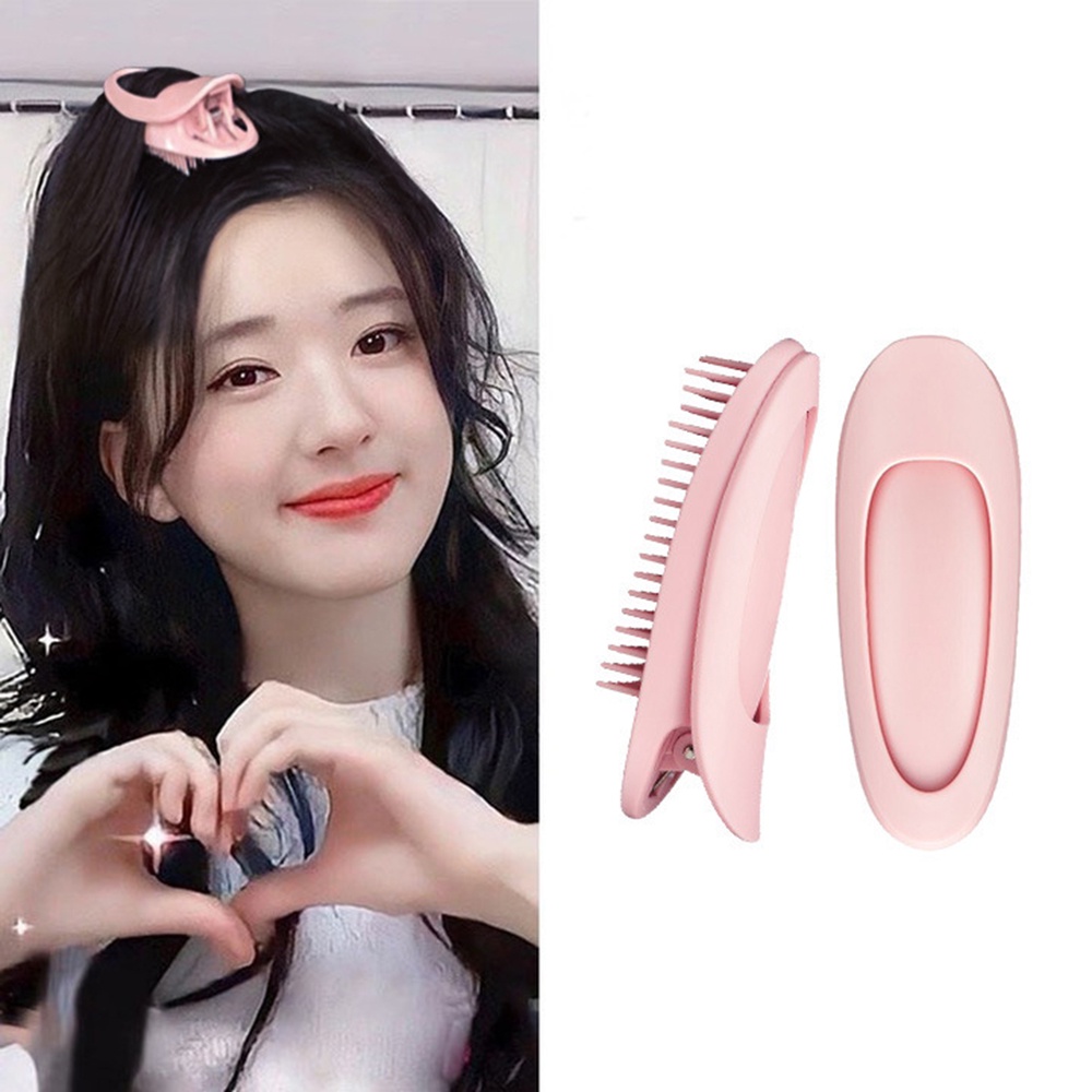 2pcs Jepit Rambut Poni Keriting Berbulu Warna Pink Untuk Wanita Alat Gaya Rambut Memperbaiki Aksesoris