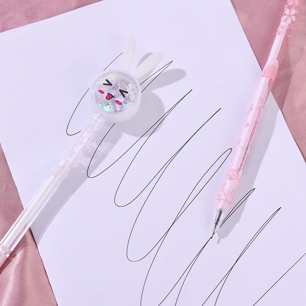 1pc Kawaii Cute Rabbit Modelling Gel Pen 0.5mm Isi Ulang Tulisan Hitam Pena Netral Perlengkapan Kantor Sekolah