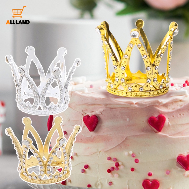 Topper Kue Mahkota Mini Kreatif/Hiasan Kue Happy Birthday Mutiara Logam/Hiasan Kue Pertunangan Pernikahan