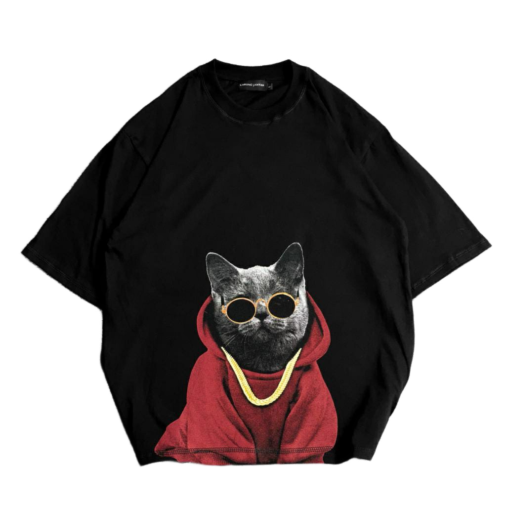 [Oversize] BAJU KAOS Distro Oversize Cotton Combed T-SHIRT  Motif &quot;hoodie cat&quot;