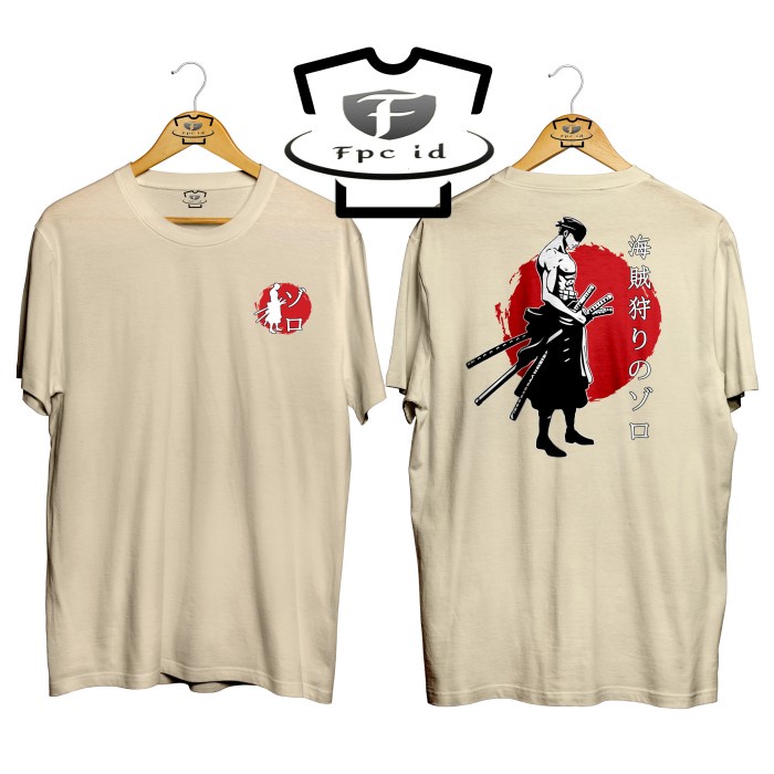 Kaos Anime One Piece Roronoa Zoro Cotton Combed 30s Tshirt Pria Wanita - Kaos PolosPutih, S
