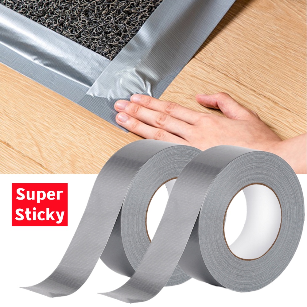 ღ 10M Super Lengket Lakban Kain Karpet Lantai Tahan Air Tape Viskositas Tinggi Abu-abu Keperakan Pita Perekat Viskositas Tinggi tidak Ada Jejak Diy Dekorasi Rumah
