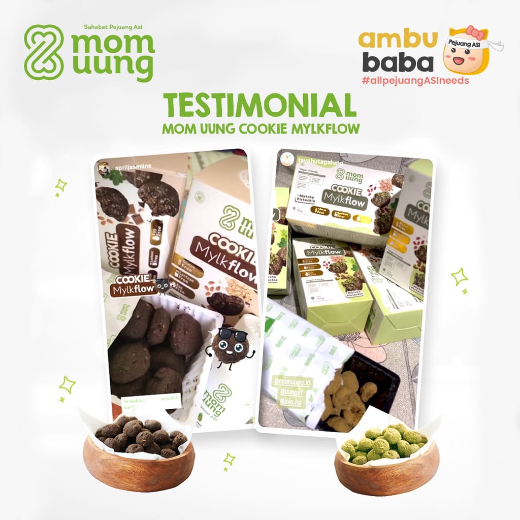 MOM UUNG COOKIE ASI BOOSTER MYLKFLOW CLASSIC CHOCO ATAU MATCHA PISTACHIO /COOKIE SEHAT PELANCAR ASI/ VEGAN