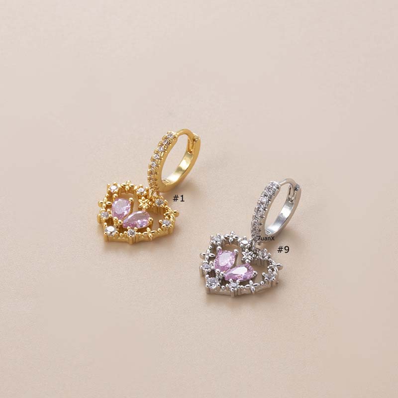 1biji Teardrop Crown Butterfly Bentuk Menjuntai Hoop Anting Tulang Rawan Tembaga Dengan Zircon