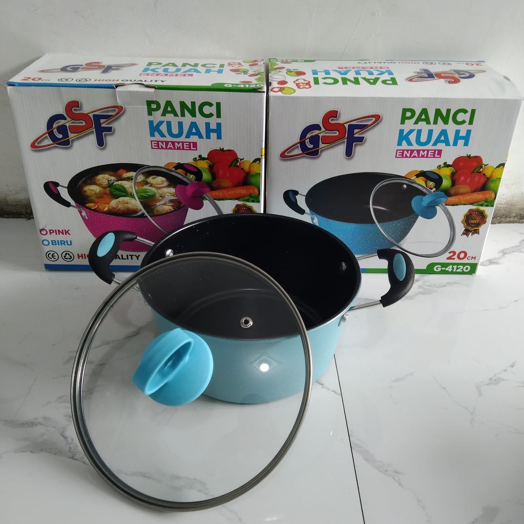 PANCI KUAH ENAMEL 20CM GSF G-4120 / PANCI KUWAH 20CM GSF 4120 / PANCI SUP ANTI LENGKET / PANCI SOP + TUTUP KACA / PANCI WARNA ANTI LENGKET / PANCI ENAMEL TUTUP KACA / PANCI GSF MURAH
