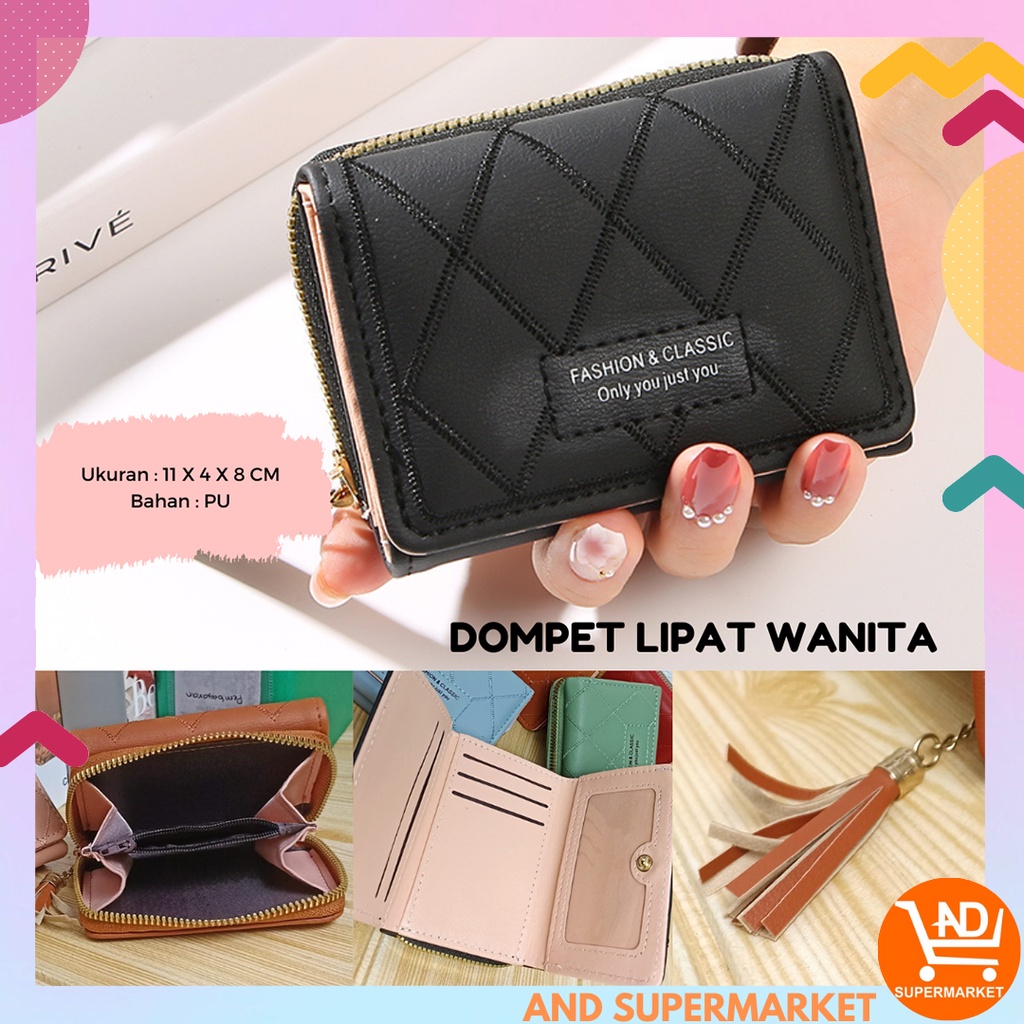 AND / COD / Dompet Lipat Wanita Import Dompet Kartu Koin Cewek Murah Dompet Lipat Anak Perempuan Polos Dompet Wanita D80