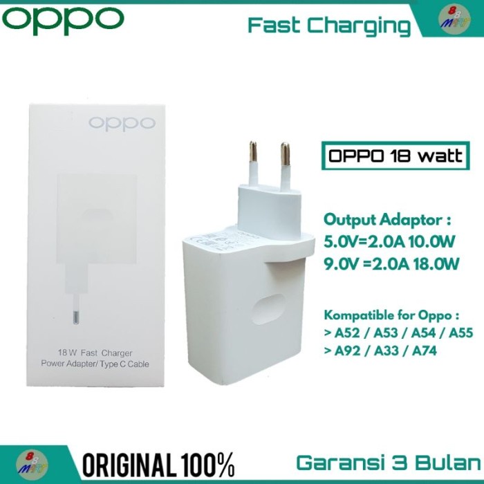 Terlaris Adaptor Oppo 18 Watt Adaptor Kepala Charger Oppo A52 A53 A54 A55 5G