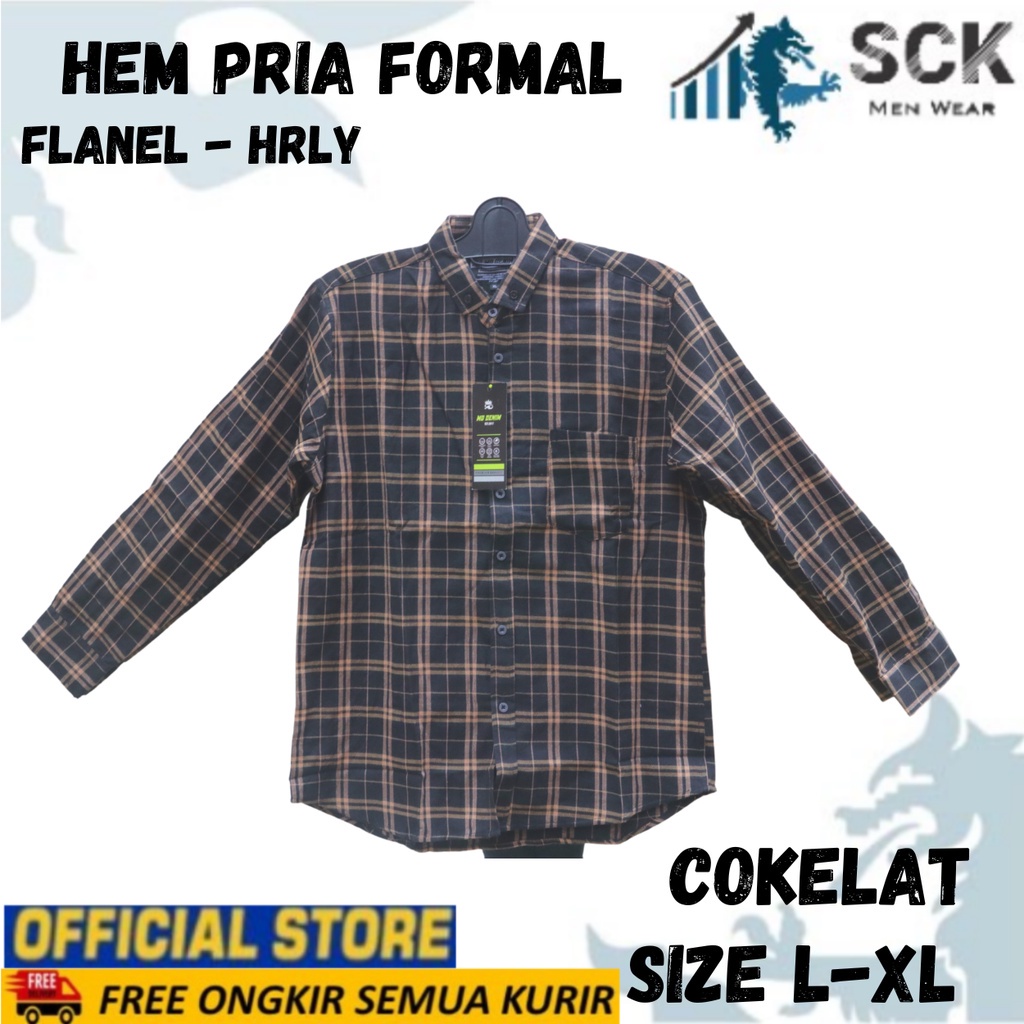 Kemeja Pria Flanel Lengan Panjang HRLY Salur Halus ukuran L-XL / Hem Casual Kantor / Pakaian Kerja Laki-laki - sckmenwear GROSIR