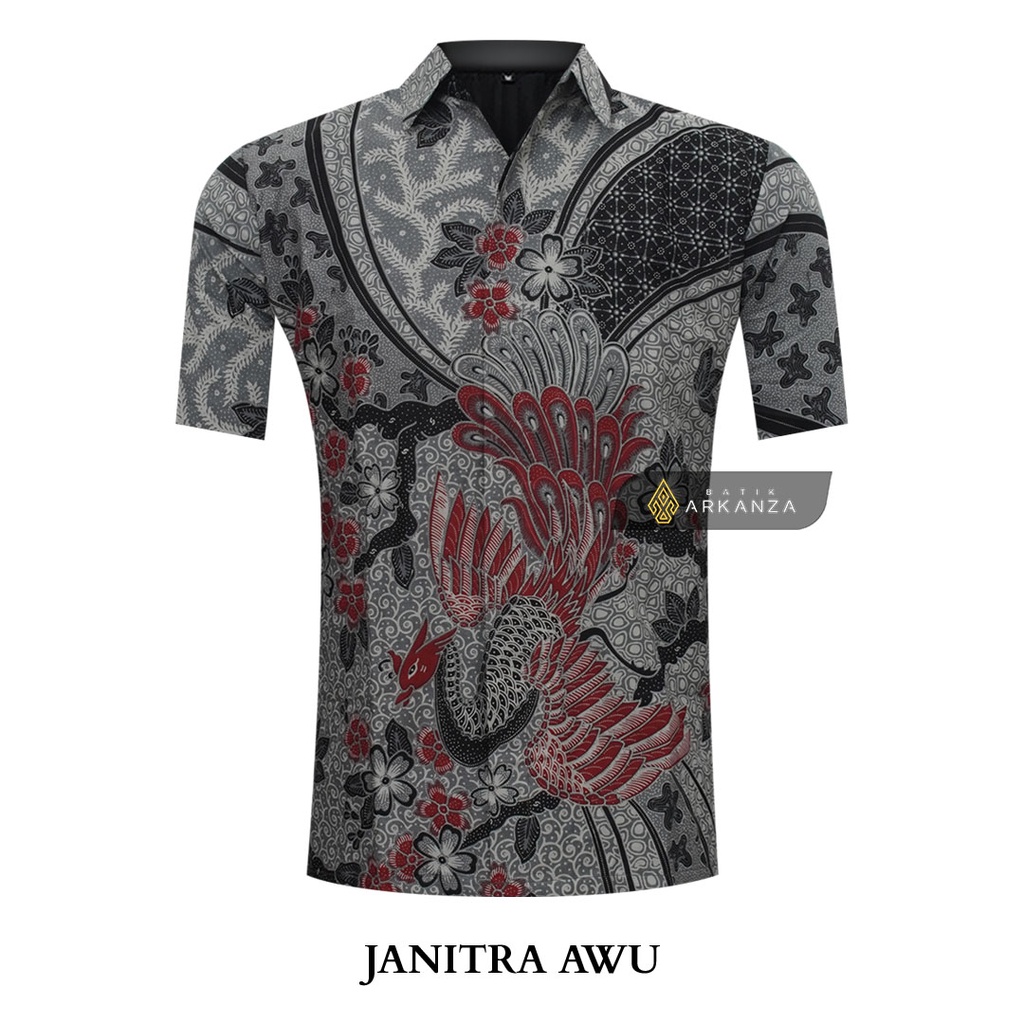 BATIK ARKANZA Motif JANITRA AWU Hem Atasan Kemeja Baju Batik Premium Pria Cowok Laki Laki Slimfit Full Lapis Furing Tangan Lengan Panjang Lengan Pendek Original Asli Solo Laweyan