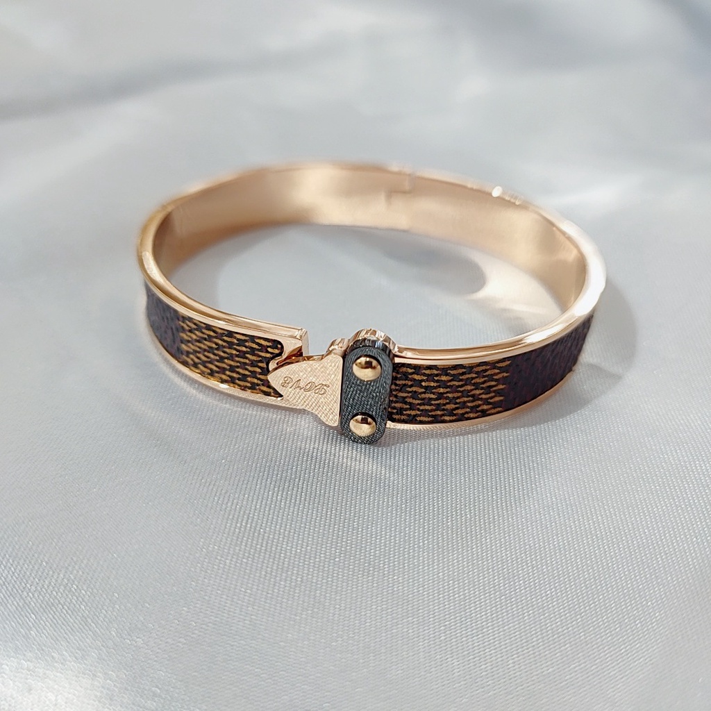 Gelang Bahan Titanium Steel 18K Warna Rose Gold Dan Coklat