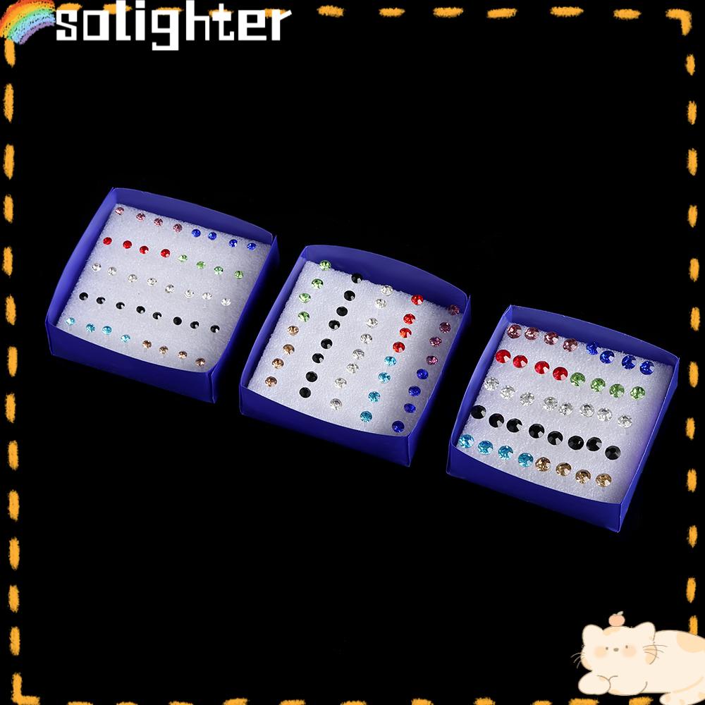 Solighter 20pasang/40pcs Ear studs Pin Earring Kristal Bening Kristal Warna-Warni