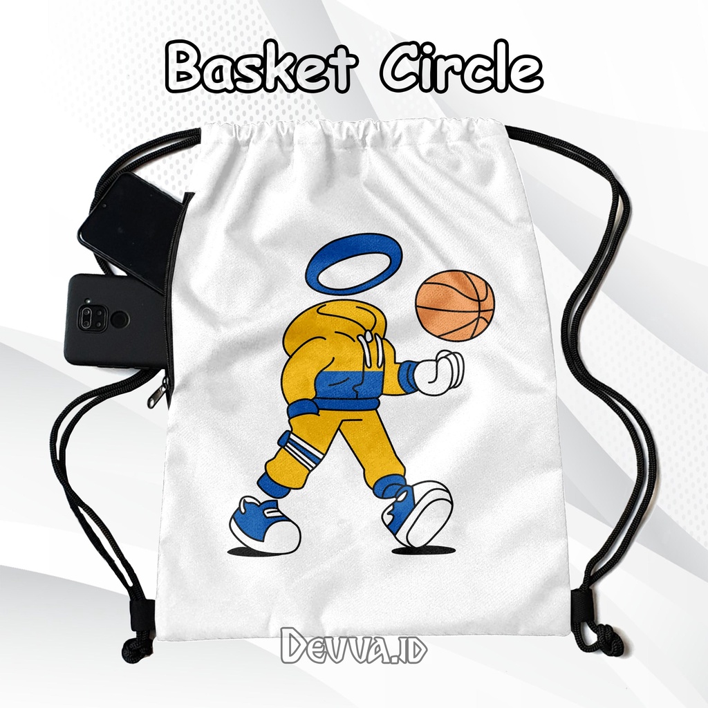Tas Serut Anti Air String Bag Full Print Pria Dan Wanita Motif Basket Circle Tas Sekolah Tas Olahraga