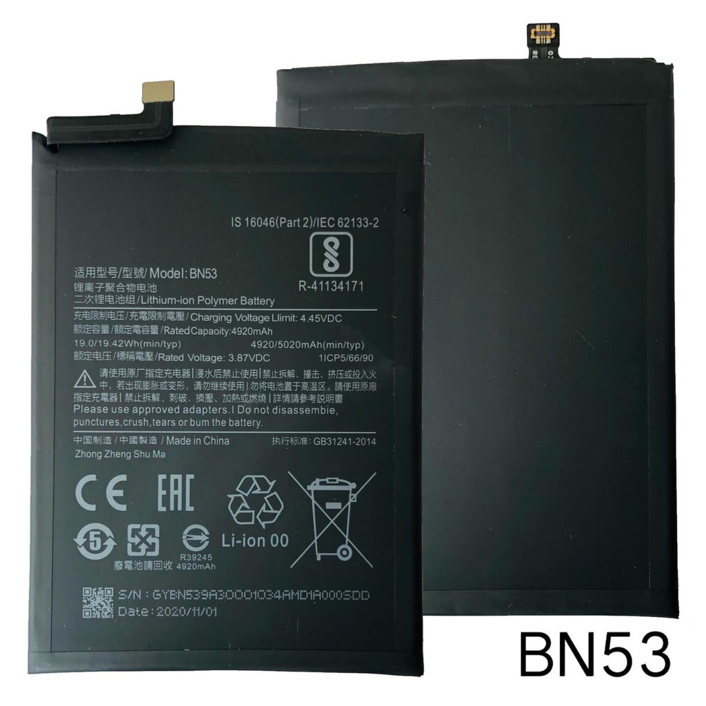 Battery Baterai Xiaomi BN 53 Redmi Note 9 Pro Redmi Note 10 Pro model BN53 5020 Mah Original 100% DISTRIBUTOR