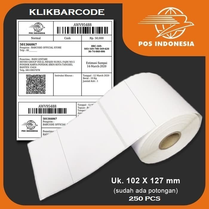 

MURAH LABEL BARCODE SEMICOATED 102 X 127 MM 1LINE GAP CORE 1" ( JNE 250 PC ) MURAH