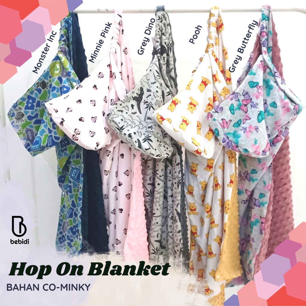 HOP ON Selimut Travel OTG Bayi Co Minky Bepergian  Baby Blanket Topi Hoodie bisa untuk Apron cover Menyusui Bebidi on the go