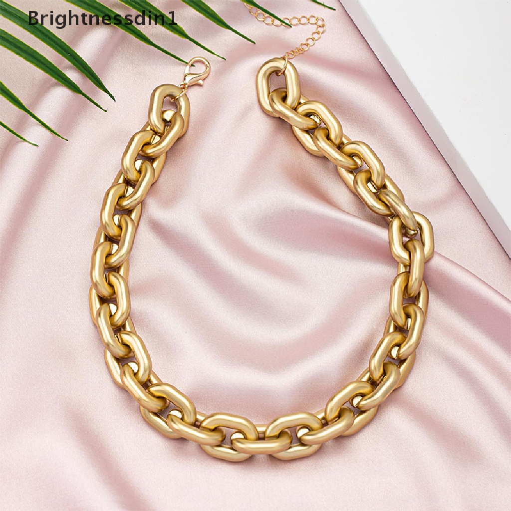 [Brightnessdin1] Kalung Rantai Akrilik Pernyataan Sederhana Punk Eropa Wanita Minoritas Warna Emas Kalung Rantai Choker Geometris Untuk Wanita Butik