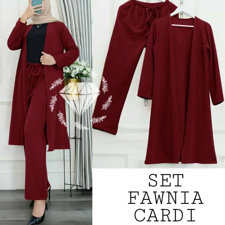 ➲ SET CELANA FAWNIA CARDI, MOSCREPE, GAMIS HIJAB MUSLIM, SETELAN CARDIGAN ✦
