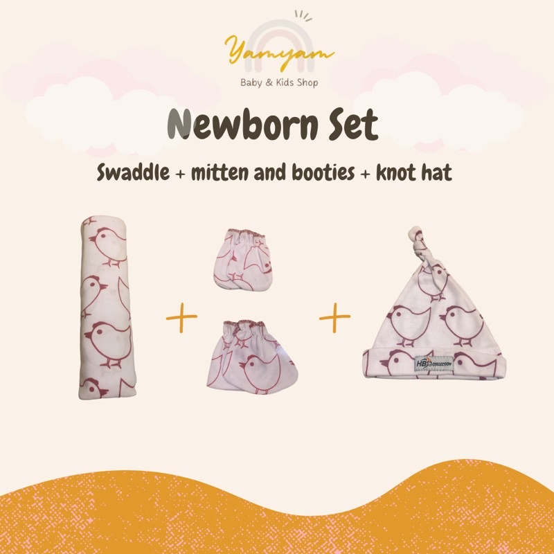 newborn set bedong set package paket bayi baru lahir sweaddle mitten booties knot hat bedong sarung tangan kaki sartaki stk topi bayi bolo bolo diti baby