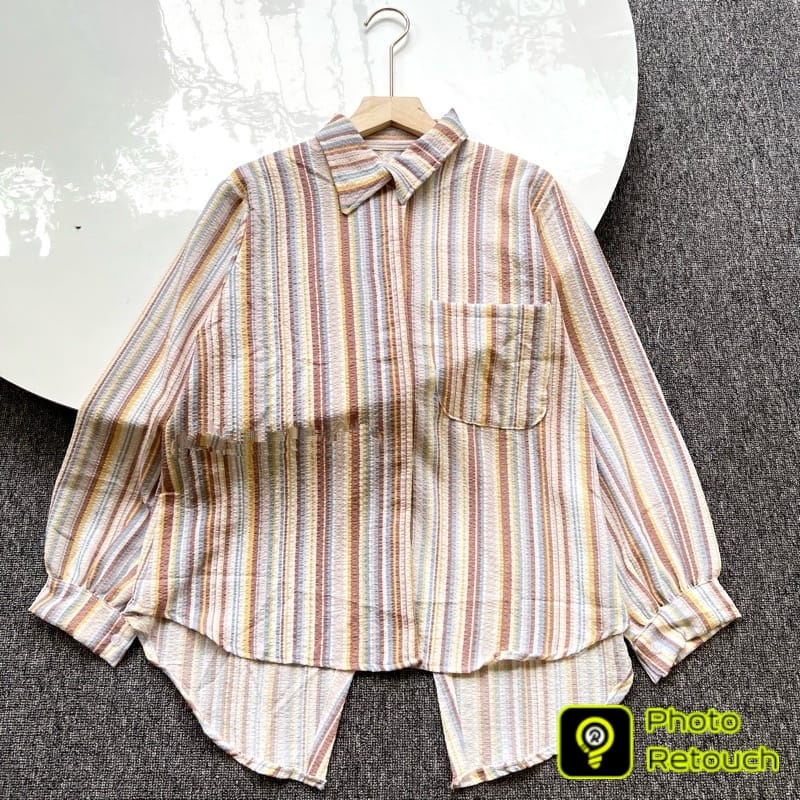 BEFAST - ZEC OOTD WANITA KEMEJA MOSI / Lica Stripe / HEM Wanita Model Terbaru / Pakaian Casual Wanita Kerja / Kemeja Stripe Kekinian / Outfit Daily Wanita Trendy / Fashion Remaja ABG Terlaris / Kemeja Lengan Panjang Motif Garis-Garis