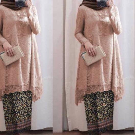 ✶ ELDE 12 - PROMO safitri set tunik LD 110cm brukat lapis furing pjg 82cm + rok batik silk ➪